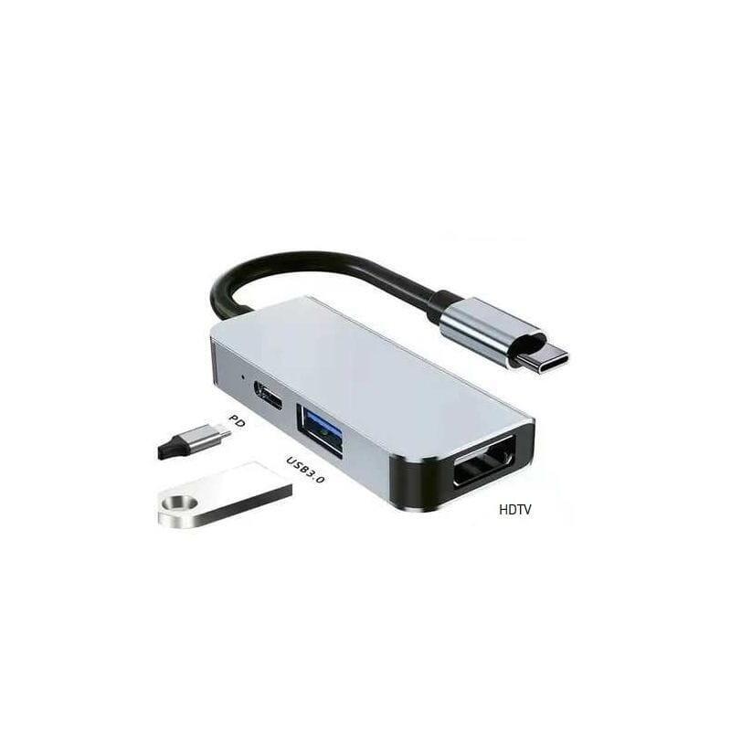 Hub Usb Byl 2122 3 En 1 Usb Tipo C/Hdmi+Usb 3.0 +Usb Tipo C Plata