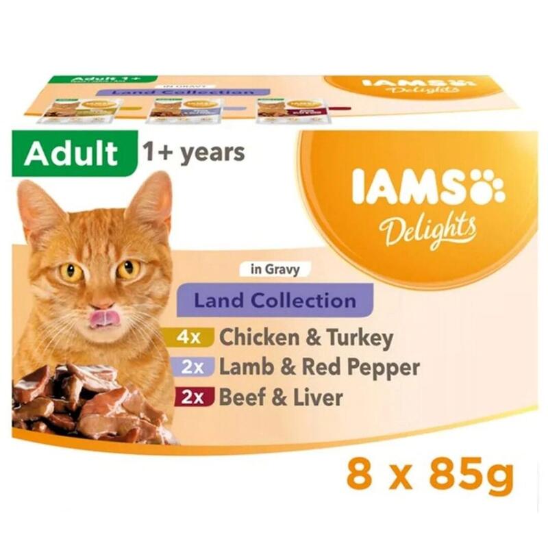 Iams Delights Land Collection In Gravy Box Comida Húmeda Para Gato 8x85g