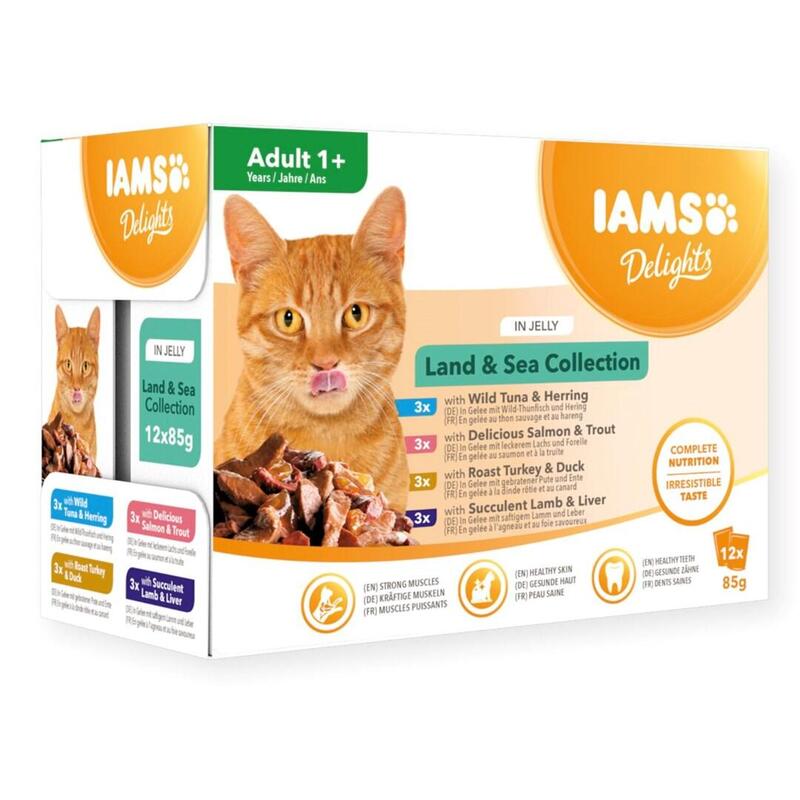 Iams Delights Land & Sea Collection In Jelly Box Comida Húmeda Para Gato 12x85g