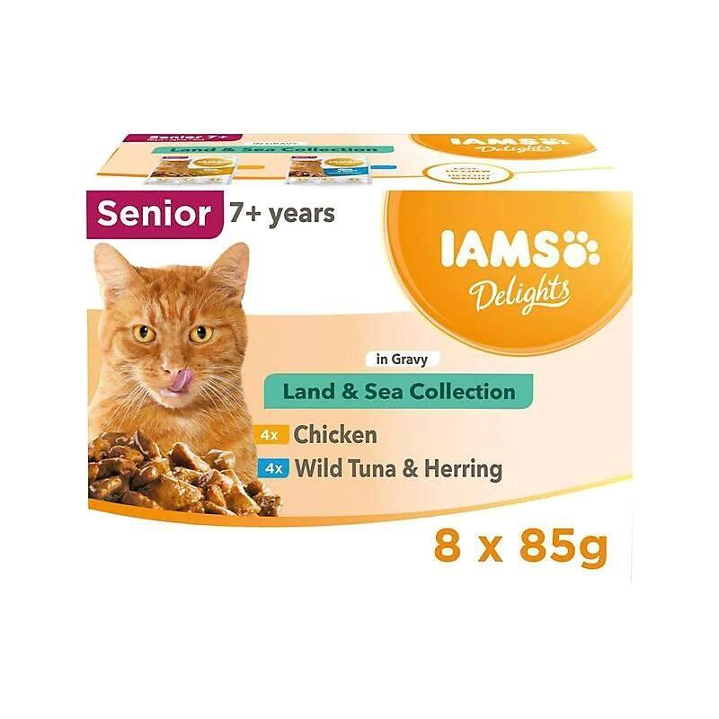 Iams Delights Senior Land & Sea Collection In Gravy Box Comida Húmeda Para Gato 8x85g