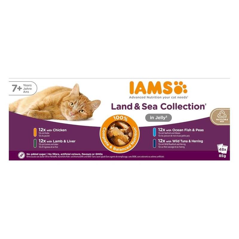 Iams Senior Meat & Fish Mix In Jelly Box Alimento Húmedo Para Gato 48x85g