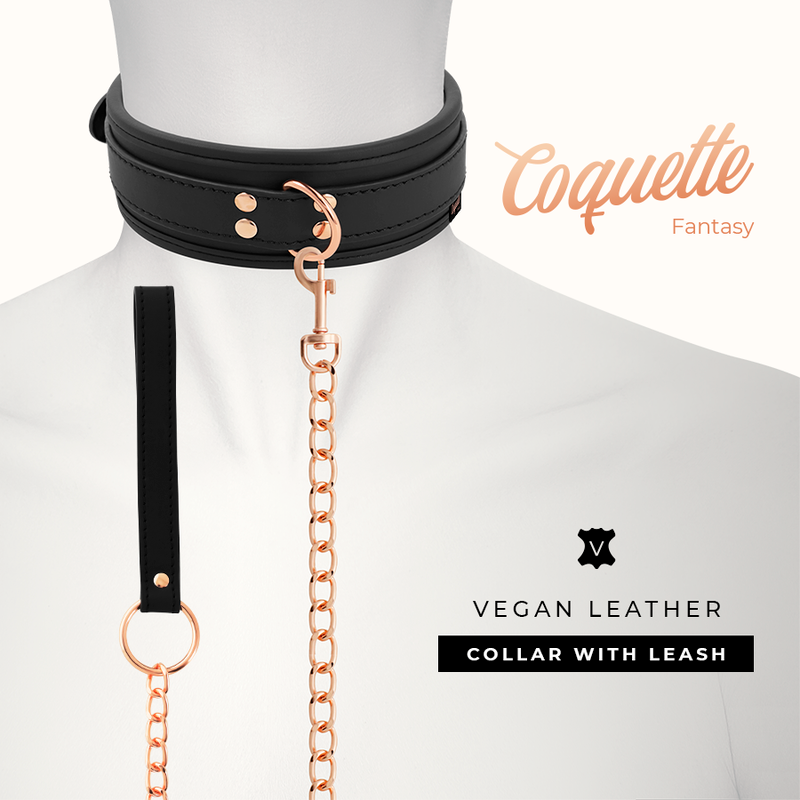 Coquette Chic Desire - Fantasy Collar Cuero Vegano Con Correa Y Forro De Neopreno
