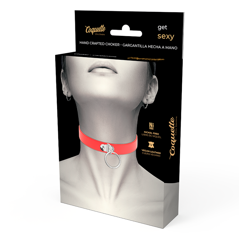 Coquette Chic Desire - Collar Cuero Vegano Rojo Accesorio Woman Fetish