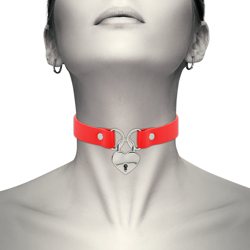 Coquette Chic Desire - Collar Cuero Vegano Rojo Accesorio Corazón Con Llave