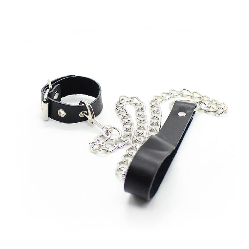 Ohmama Fetish - Collar Para Pene Y Correa Piel Con Cadena Metalica