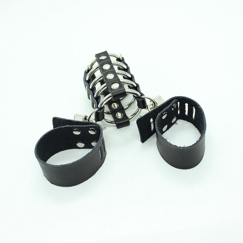 Ohmama Fetish - Jaula Pene Con Anillas Metalicas Y Correas Piel