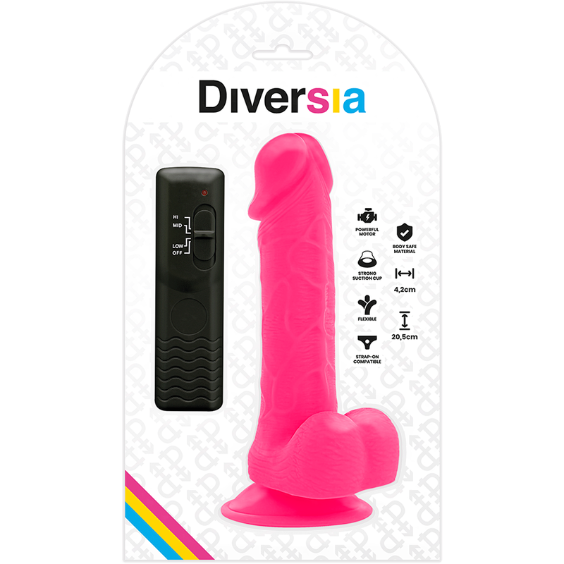 Diversia - Dildo Flexible Con Vibracion Rosa 20.5 Cm -O- 4.2 Cm