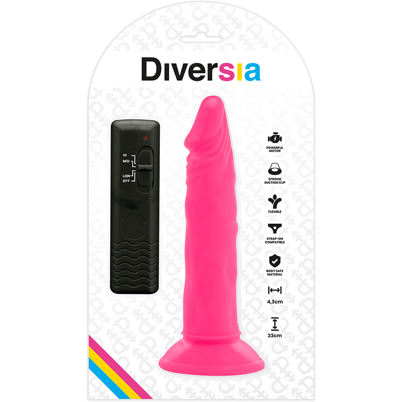 Diversia - Dildo Flexible Con Vibracion Rosa 23 Cm -O- 4.3 Cm