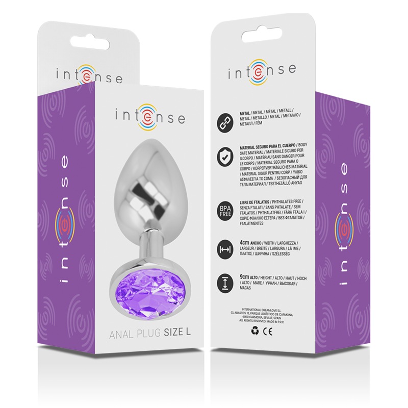 Intense - Plug Anal Metal Aluminio Con Cristal Violeta Talla L