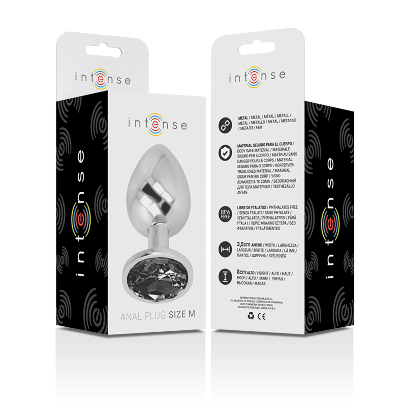 Intense - Plug Anal Metal Aluminio Con Cristal Negro Talla M
