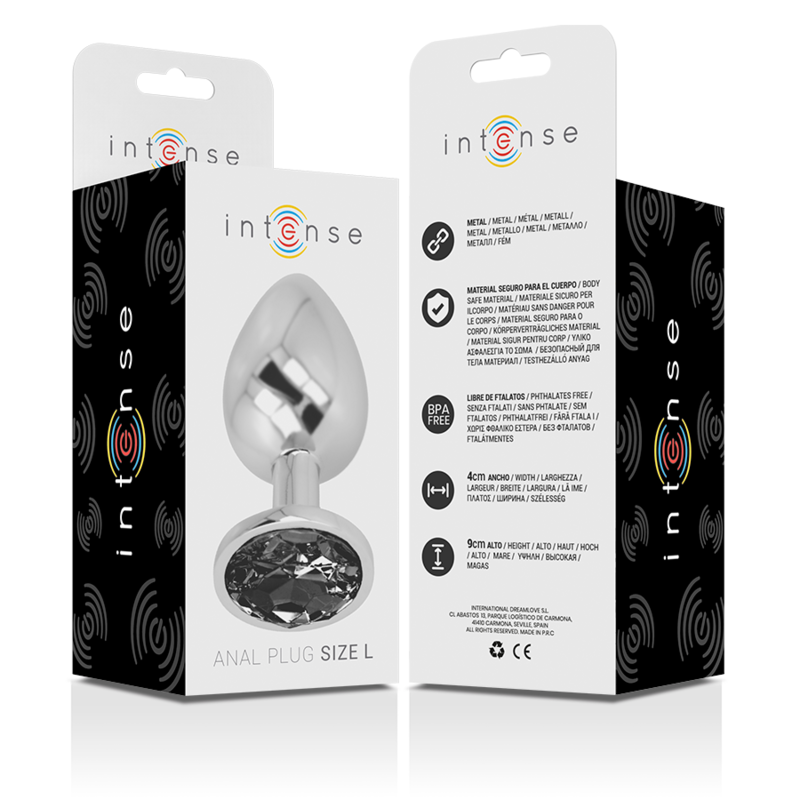 Intense - Plug Anal Metal Aluminio Con Cristal Negro Talla L