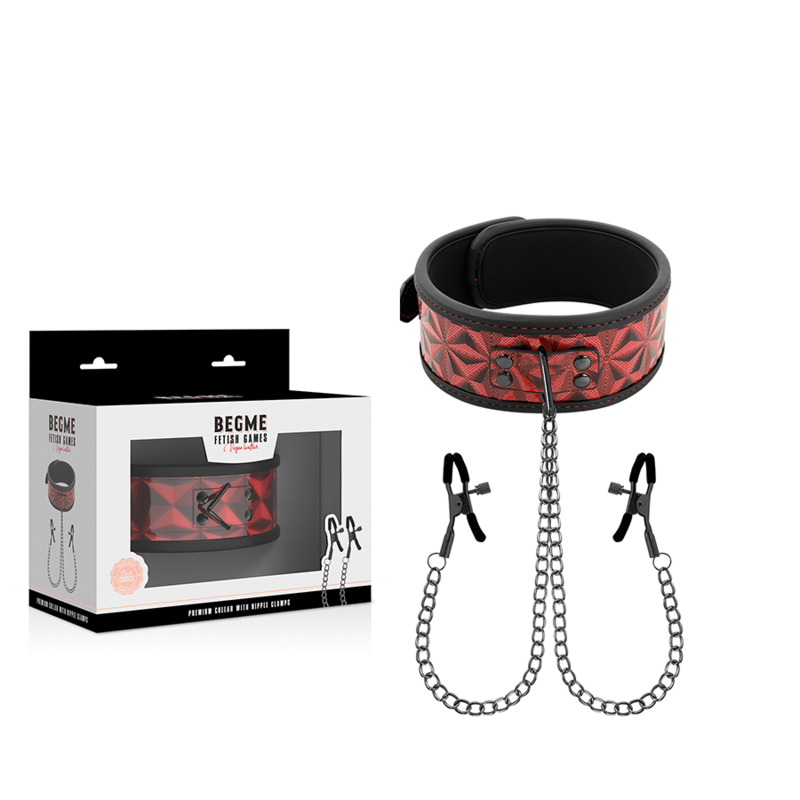 Begme - Red Edition Collar Con Cadenas Y Pinzas Pezones Con Forro De Neopreno