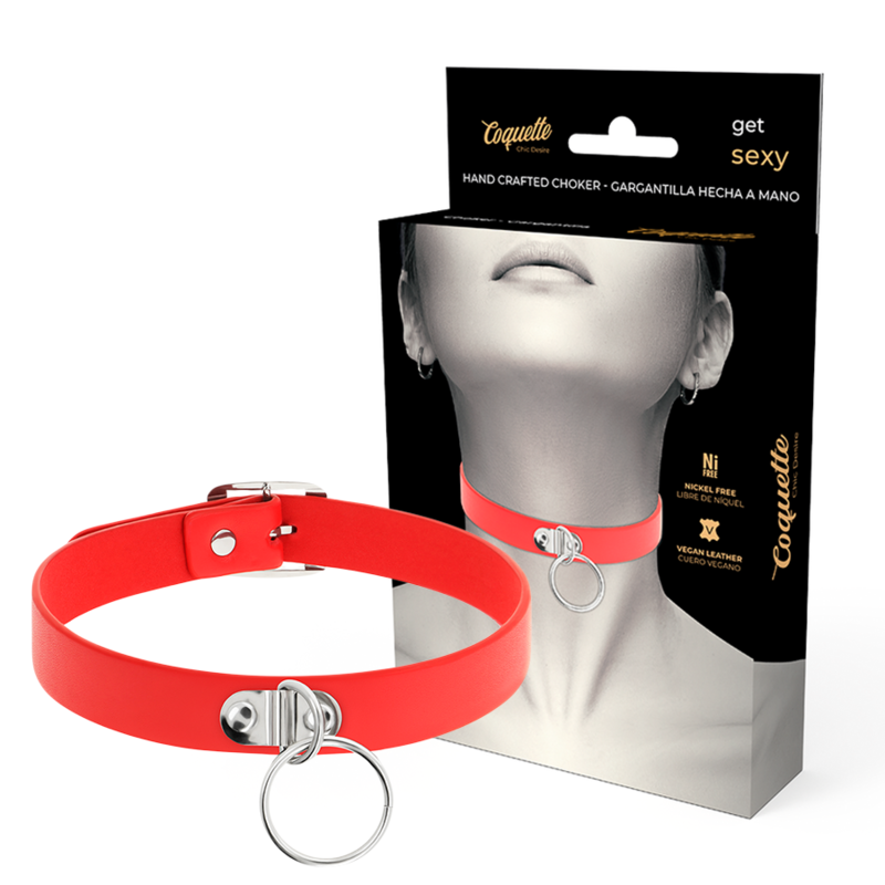 Coquette Chic Desire - Collar Cuero Vegano Rojo Accesorio Woman Fetish