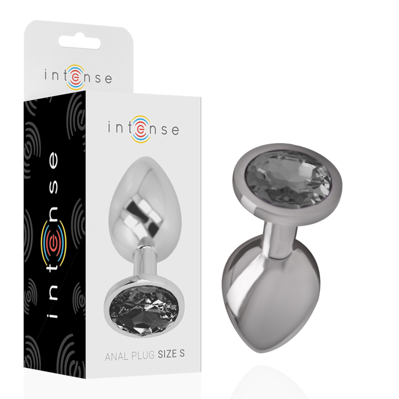 Intense - Plug Anal Metal Aluminio Con Cristal Negro Talla S
