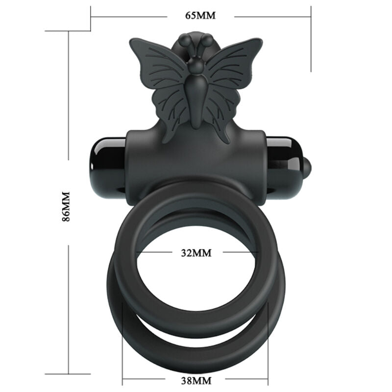 Pretty Love - Doble Anillo Vibrador Con Estimulador Negro