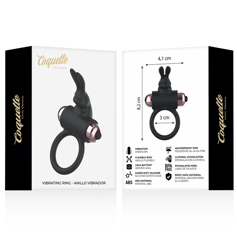 Coquette Toys - Cock Ring Anillo Vibrador Negro / Gold