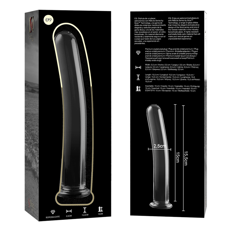 Dildo Cristal Nebula Series By Ibiza - Modelo 9 Borosilicato 15.5 X 2.5 Cm Transparente