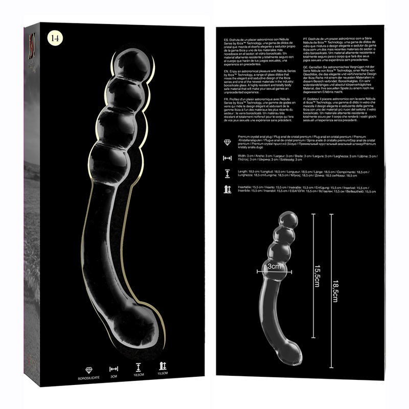 Dildo Cristal Nebula Series By Ibiza - Modelo 14 Borosilicato 18.5 X 3 Cm Transparente