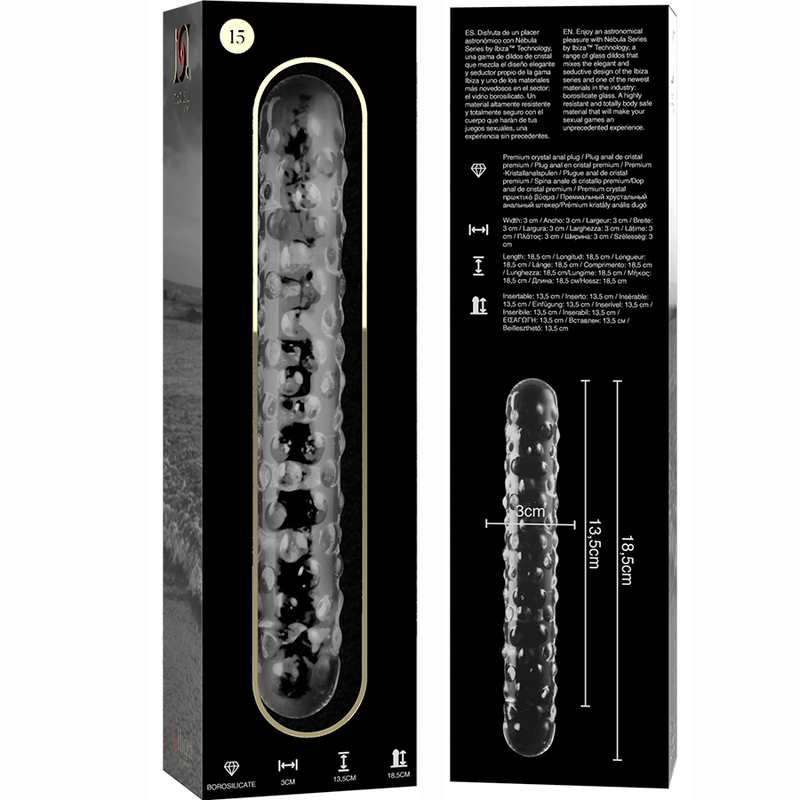 Nebula Series By Ibiza - Modelo 15 Dildo Cristal Transparente 18.5 Cm -o- 3 Cm