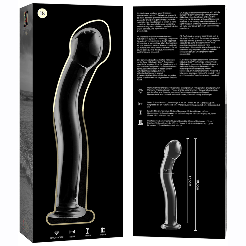 Dildo Cristal Nebula Series By Ibiza - Modelo 18 Borosilicato 18.5 X 3.5 Cm Transparente