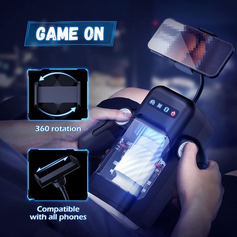 Masturbador Game Cup Masculino Con Vibración Y Función Calor Con Soporte Para Móviles - Negro