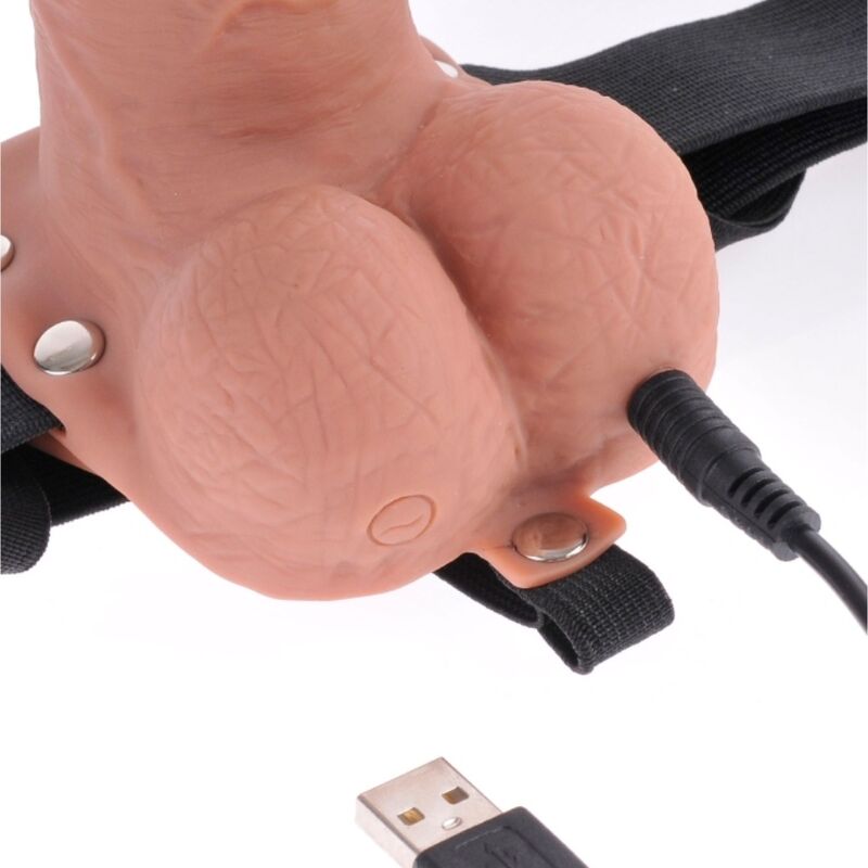Fetish Fantasy Series - Arnes Ajustable Pene Realistico Con Testiculos Recargable Y Vibrador 17.8 Cm