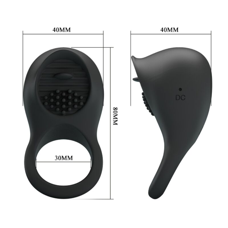 Pretty Love - Anillo Vibrador Para Pene Con Lengua Negro