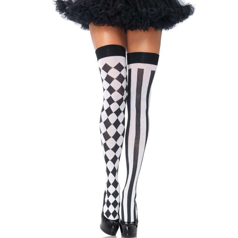 Leg Avenue Calcetines Altos Arlequin Negro/Blanco