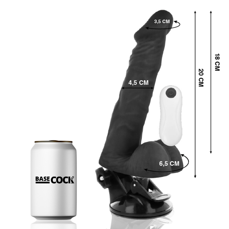 Basecock - Vibrador Realístico Articulable Control Remoto Negro 20 Cm -o- 4.5 Cm
