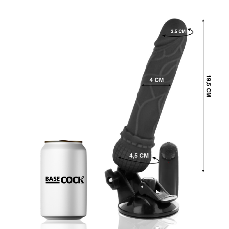 Basecock - Vibrador Realístico Control Remoto Negro 19.5 Cm -o- 4 Cm