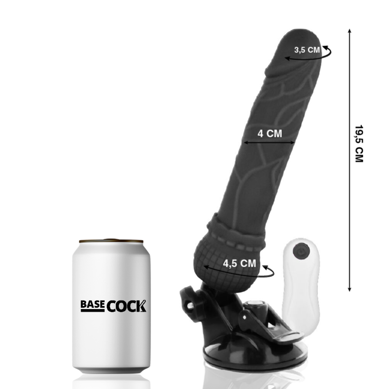Basecock - Vibrador Realístico Control Remoto Negro 19.5 Cm -o- 4 Cm