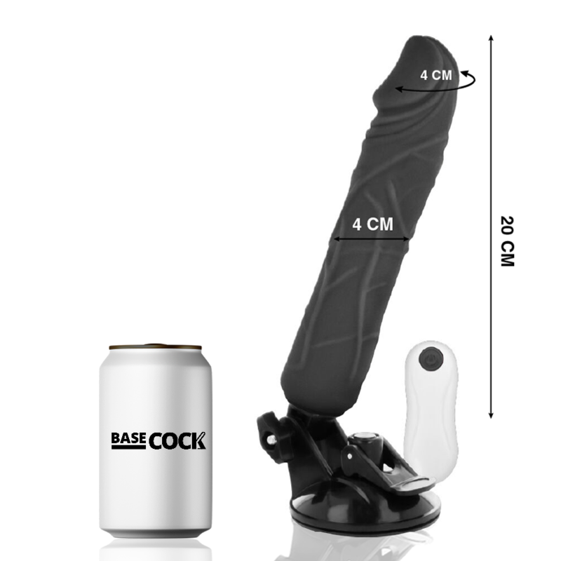 Basecock - Vibrador Realístico Control Remoto Negro 20 Cm -o- 4 Cm