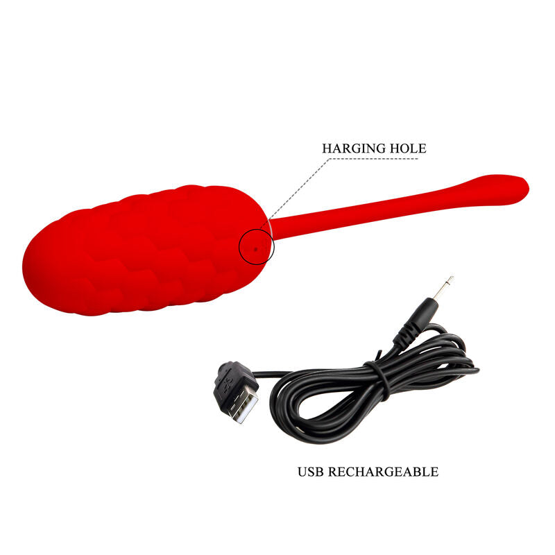 Pretty Love - Huevo Vibrador Con Textura Marina Recargable Rojo