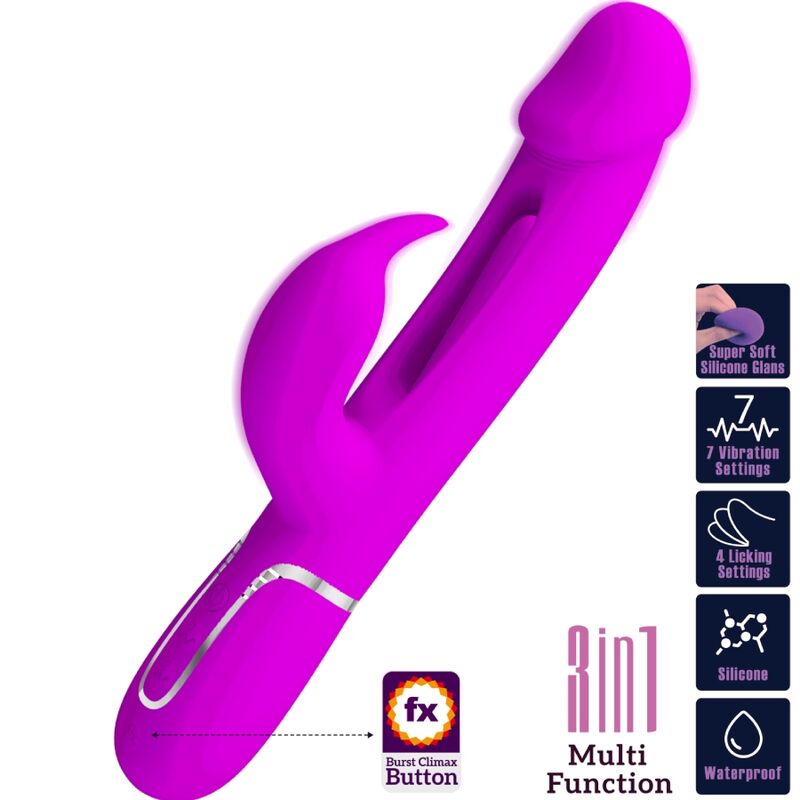 Pretty Love - Kampas Vibrador Rabbit 3 En 1 Multifunción Con Lengua Fucsia