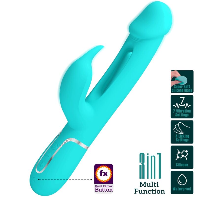 Pretty Love - Kampas Vibrador Rabbit 3 En 1 Multifunción Con Lengua Verde Agua