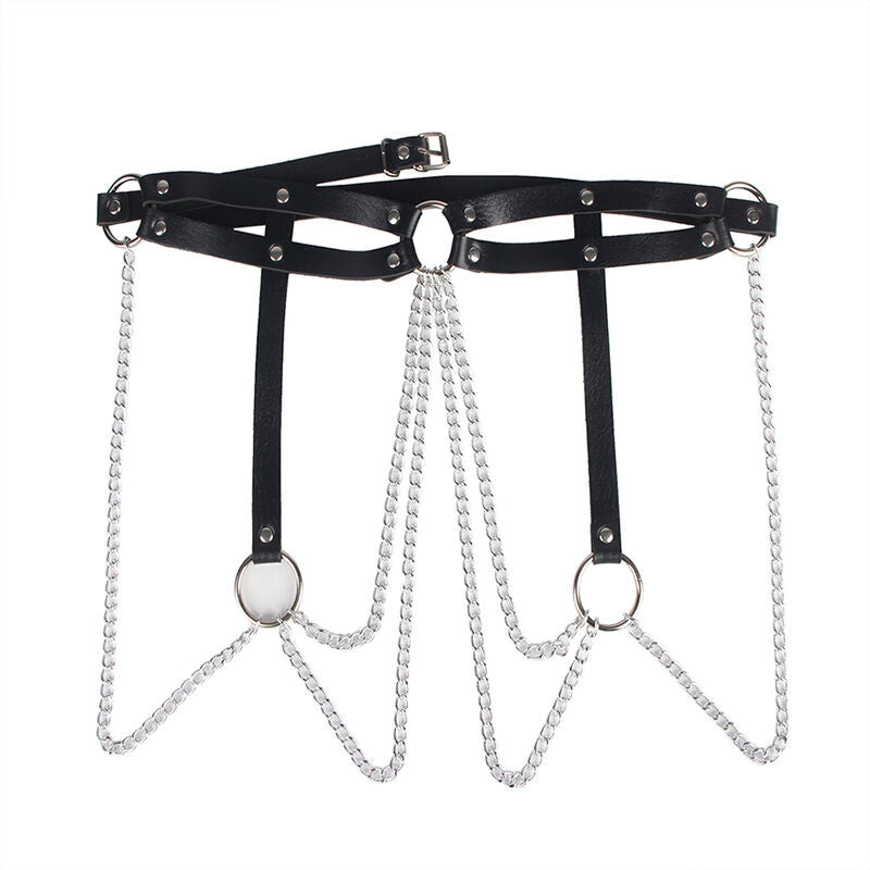 Subblime - Cinturon De Cadenas Anillas Cuero Negro Talla Única
