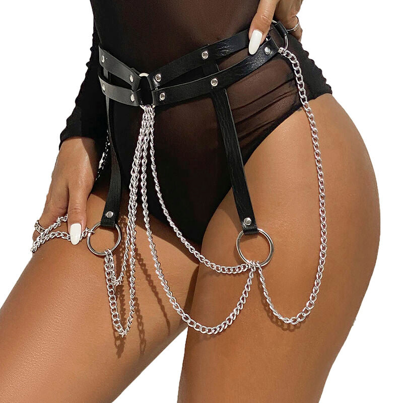 Subblime - Cinturon De Cadenas Anillas Cuero Negro Talla Única