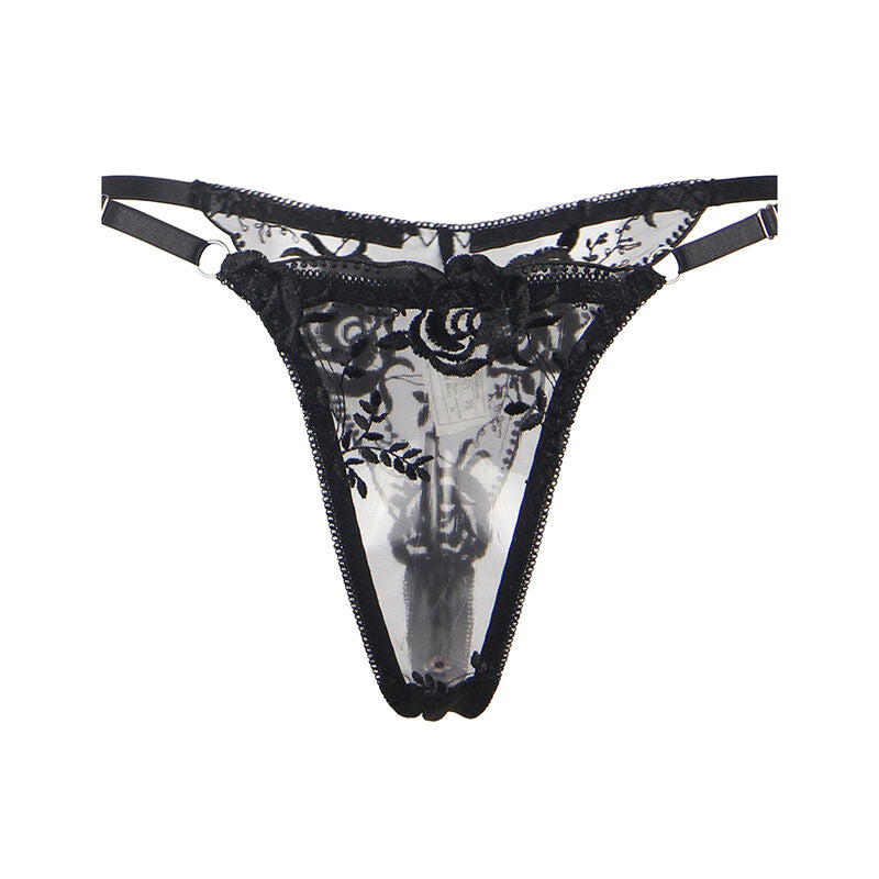 Subblime - Set De 3 Piezas Sujetador + Tanga + Liga Estampado Floral Negro L/Xl