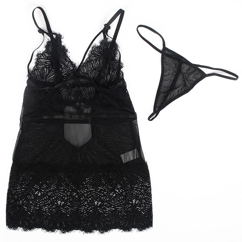 Subblime - Babydoll Con Tirantes Ajustables De Encaje Negro S/M