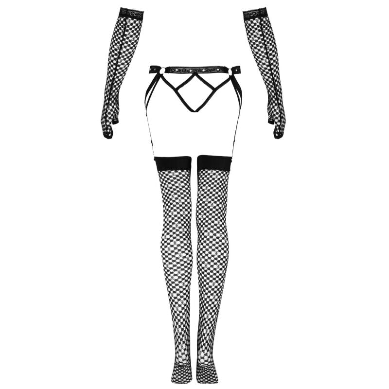 Livco Corsetti Fashion - Nemalia Set Liguero + Medias + Guantes Negro L/xl