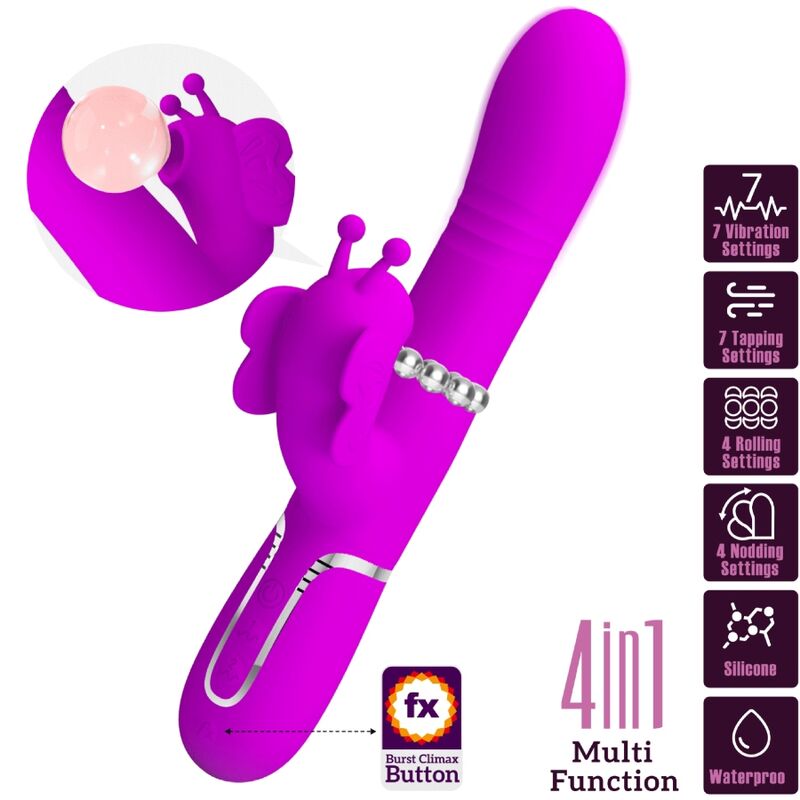 Pretty Love - Vibrador Rabbit Multifunción 4 En 1 Mariposa Fucsia