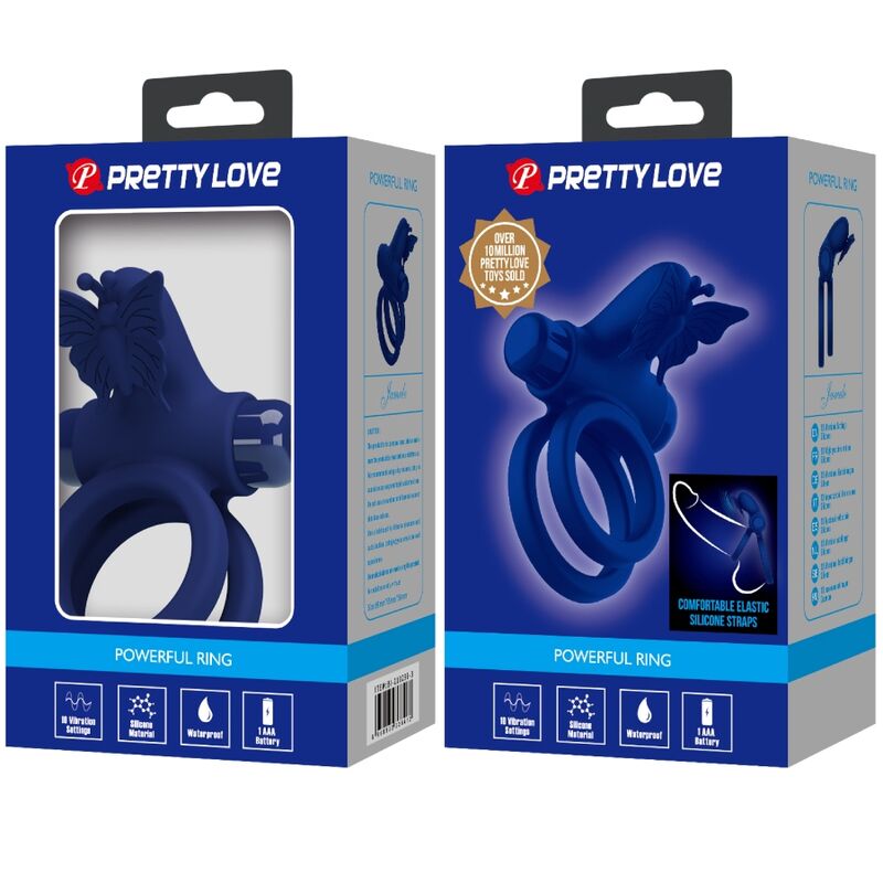 Pretty Love - Jamele Doble Anillo Con Vibración & Estimulador Mariposa Azul