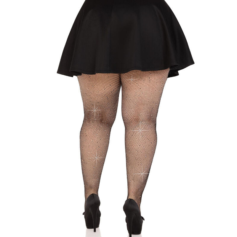 Leg Avenue - Medias Rejilla Cristalizada Negro Plus Size