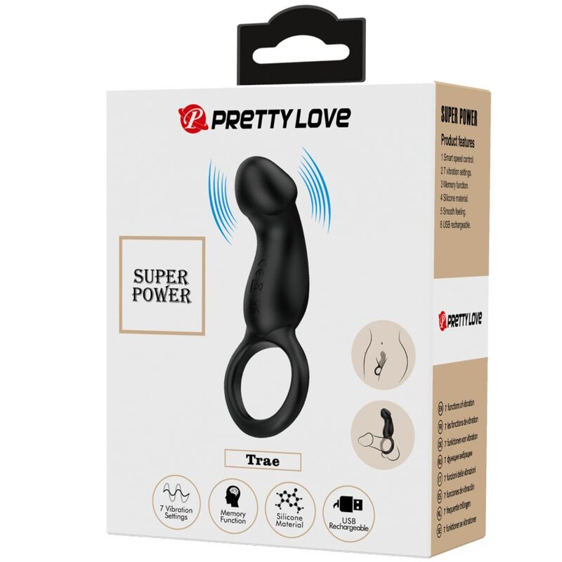 Pretty Love - Trae Anillo Vibrador Con Estimulador Negro