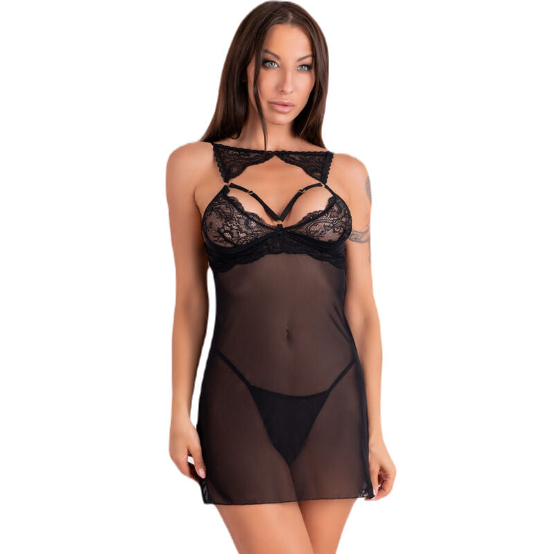 Livco Corsetti Fashion - Krolina Lc 90734 Chemise + Tanga Negro S/M