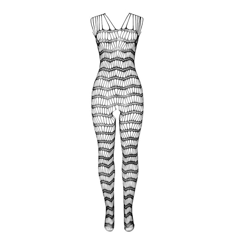 Subblime - 951696 Bodystocking Crotchless De Rejilla Con Tiras En Hombros Negro Talla Única