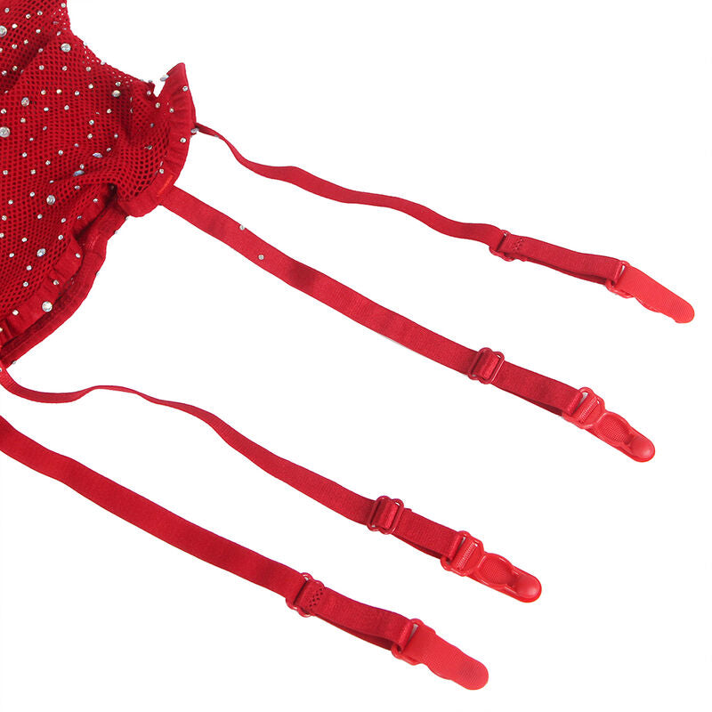 Subblime - 952181 Bodystocking De Rejilla Con Guantes Y Diamantes Rojo Talla Única