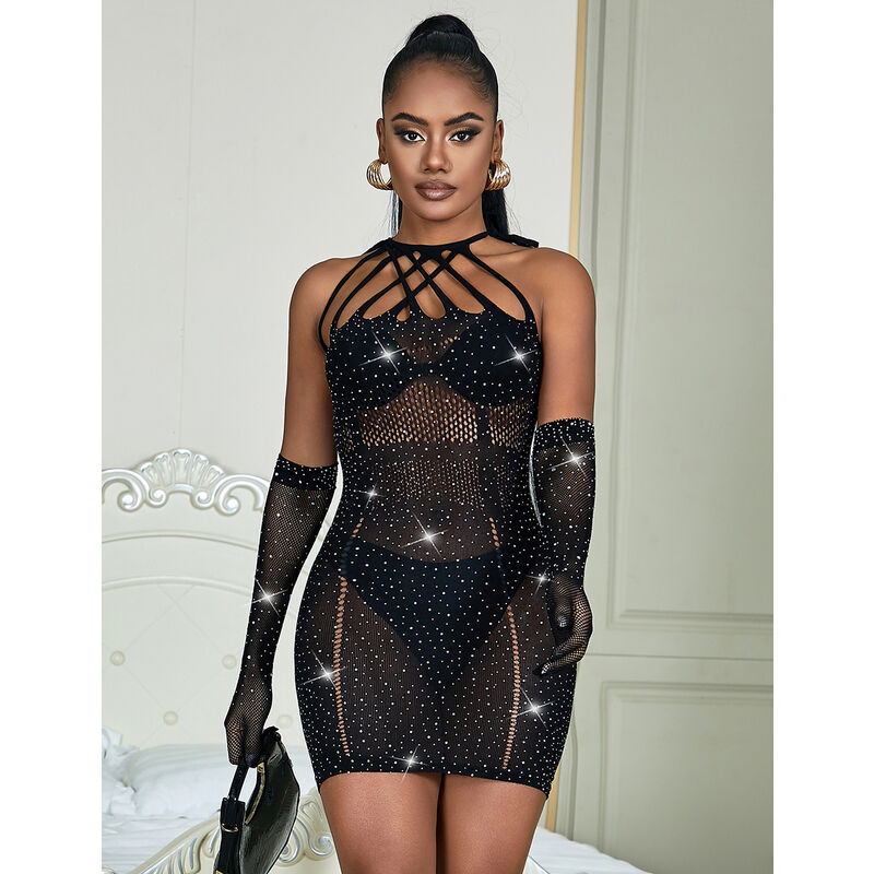 Subblime - 952235 Vestido De Rejilla Con Brillantes Negro Talla Única