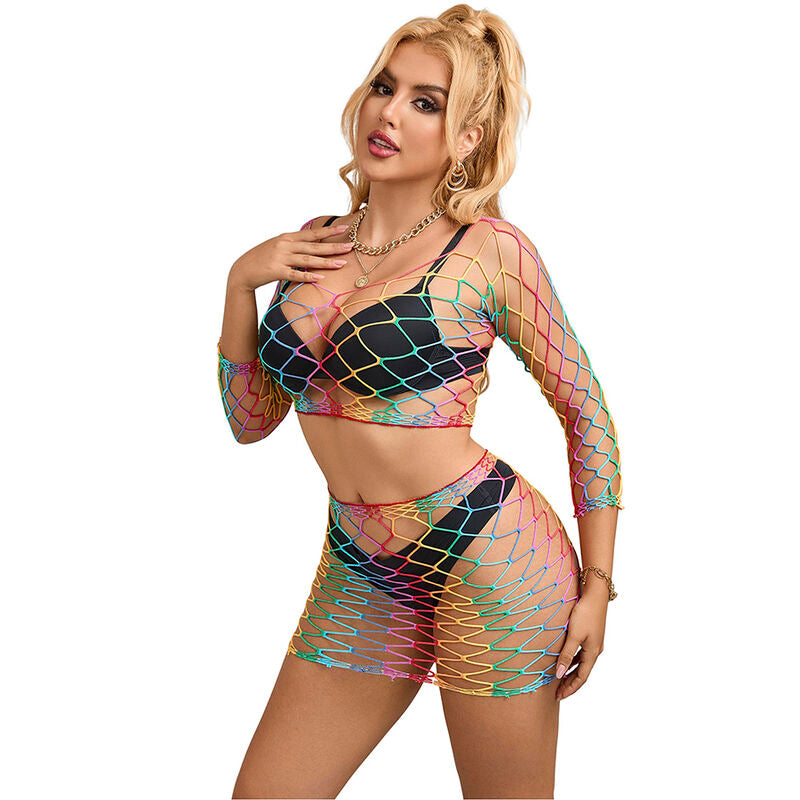 Subblime - 952440 Bodystocking De Rejilla 2 Piezas Manga Larga Arcoiris Talla Única