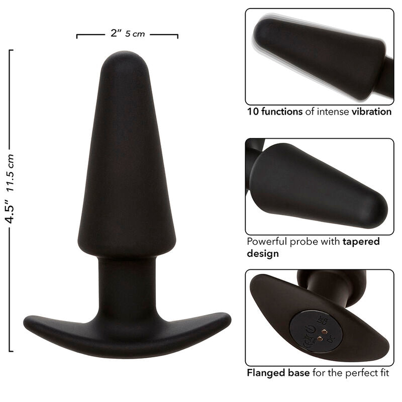 Calexotics - Rock Bottom Plug Anal Cónico 10 Vibraciones Silicona Negro